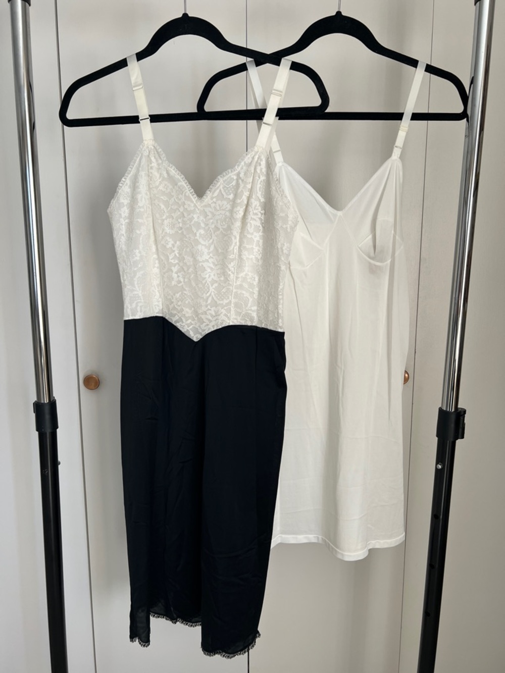 Vintage White & Black Lace Slip Dress with White Slip - Unbranded